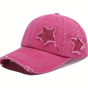 NEW Rose Pink with  Star Accents UNISEX cap vintage wash